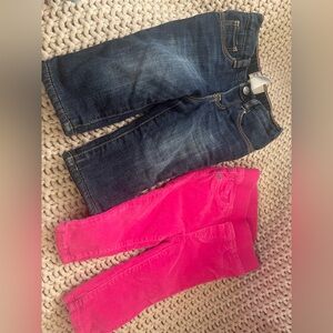 GAP Dark Wash Jeans with Bright Pink Lined Waistband size 6-12 months